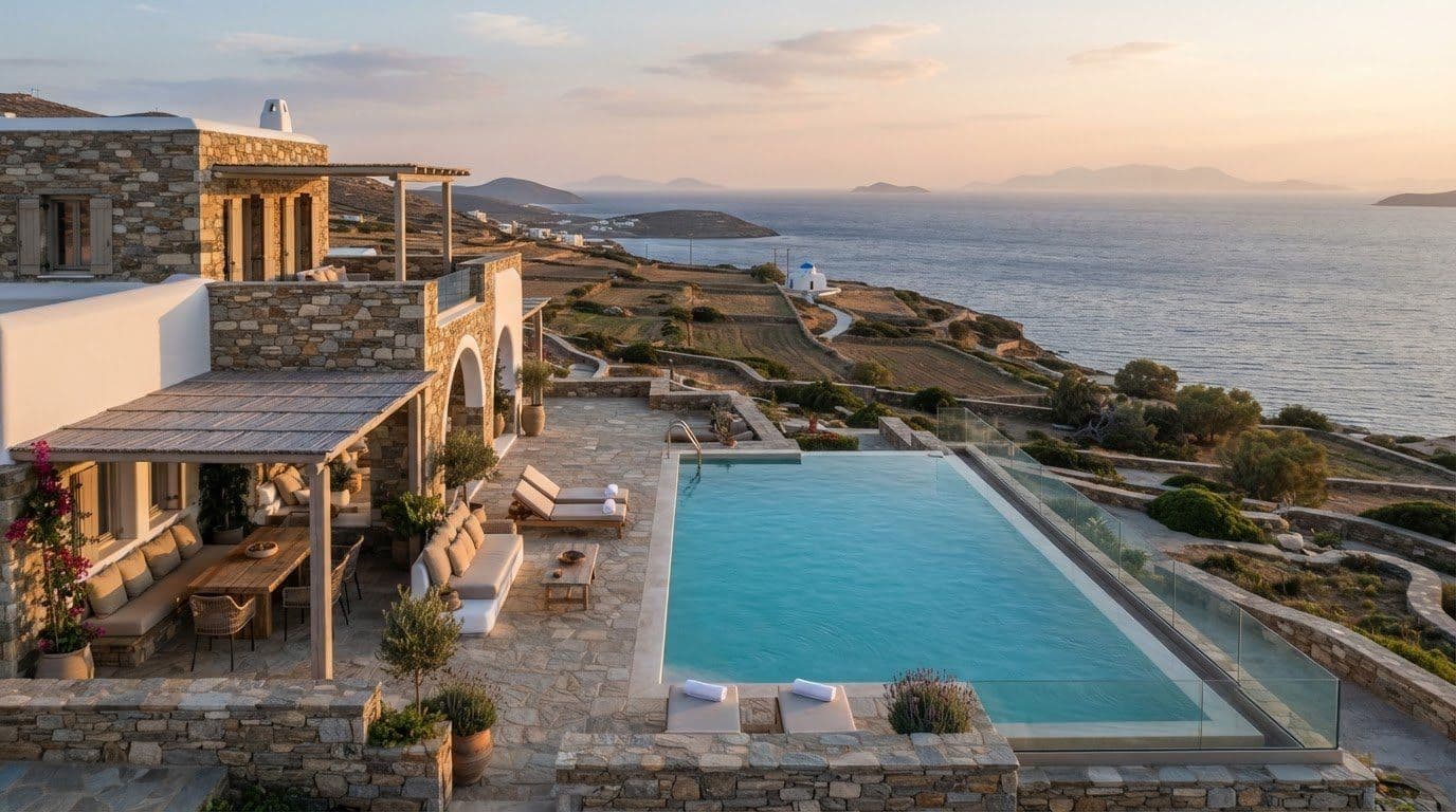 Traditional Stone Luxury Villa Rental in Tinos: Choose Panoramic Views