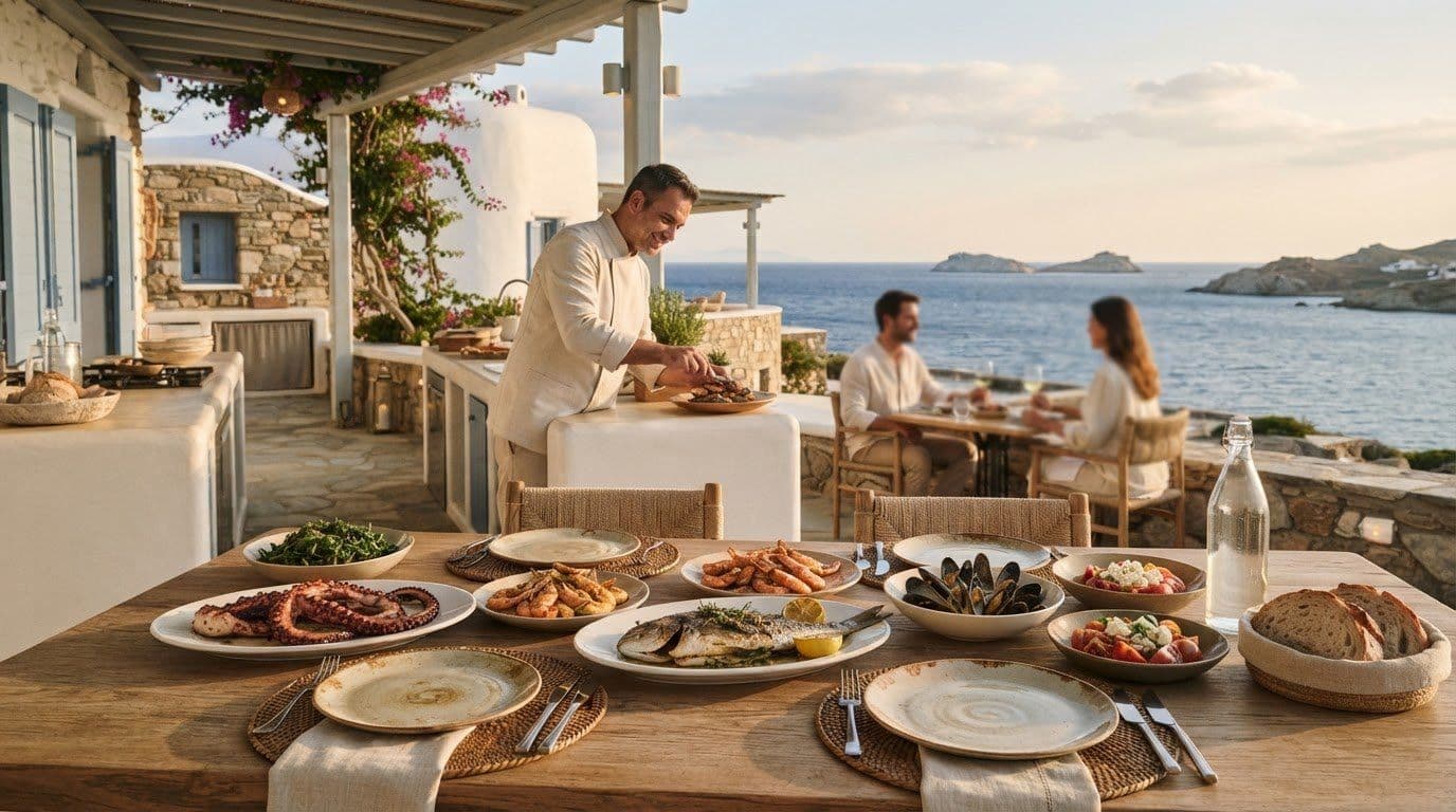 Greek Traditional Seafood with a Private Chef for Your Paros Villa