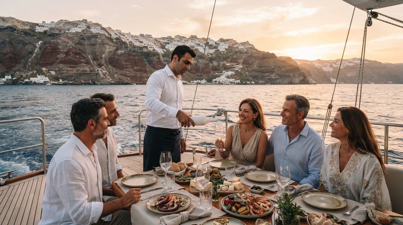 Sommelier-Guided Wine Pairings on Private Yachts in Santorini