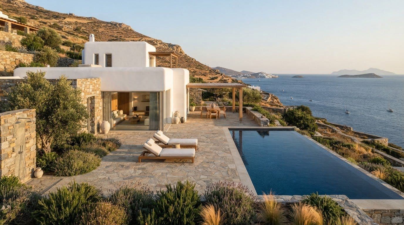 Modern minimalist villa rentals in Sifnos with sea views