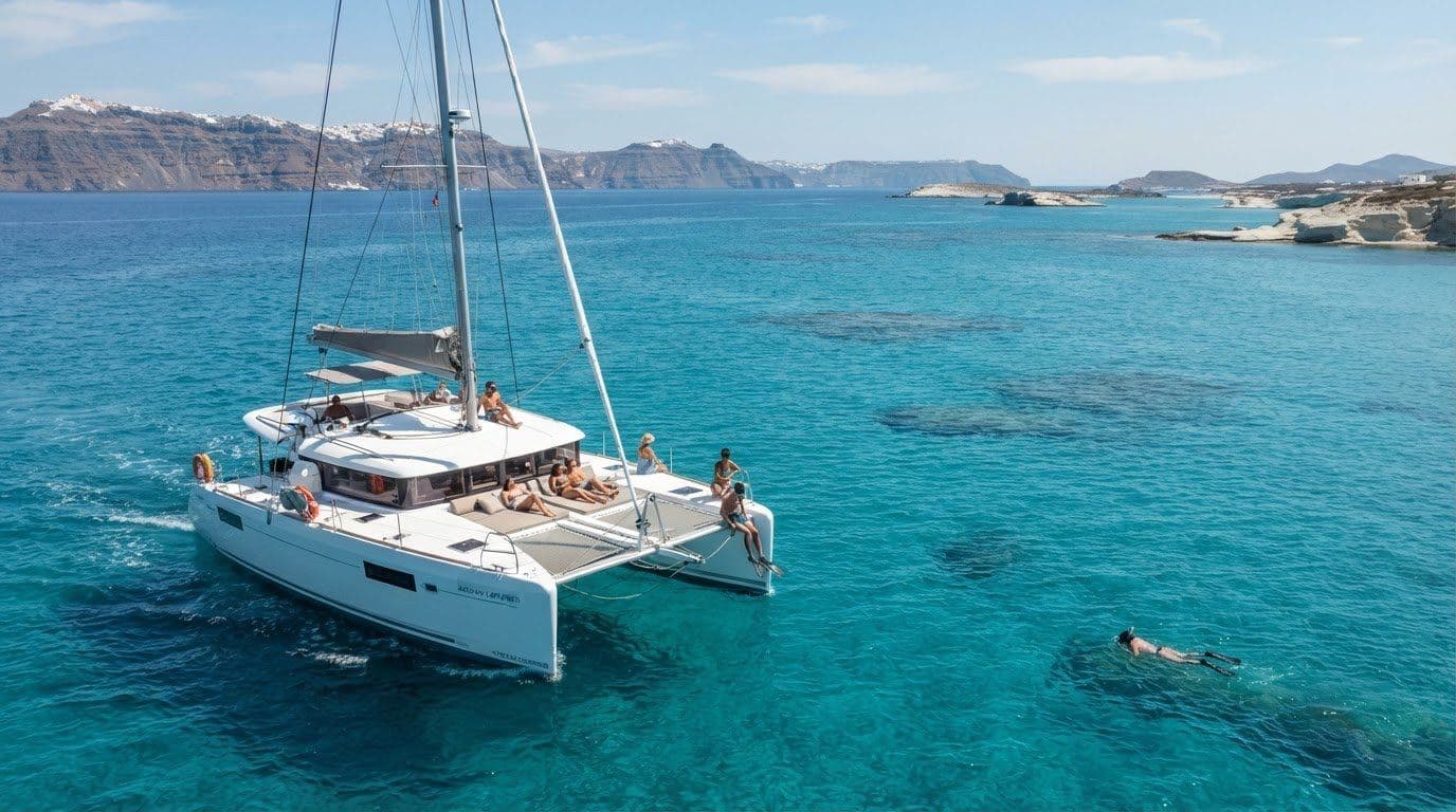Luxury Yacht Cruise from Santorini to Koufonisia and Its Turquoise Lagoons
