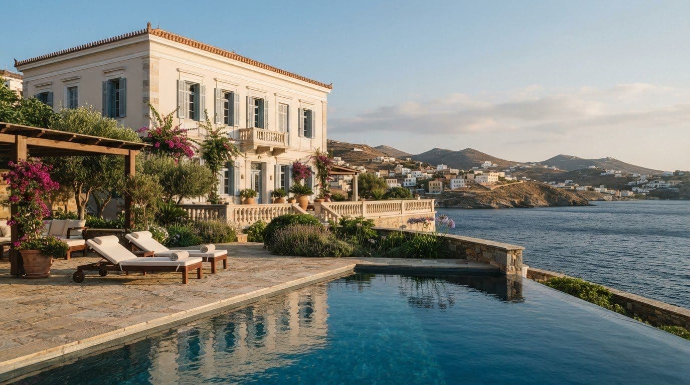 Neoclassical Mansion Rental in Syros with Private Pool Pricing