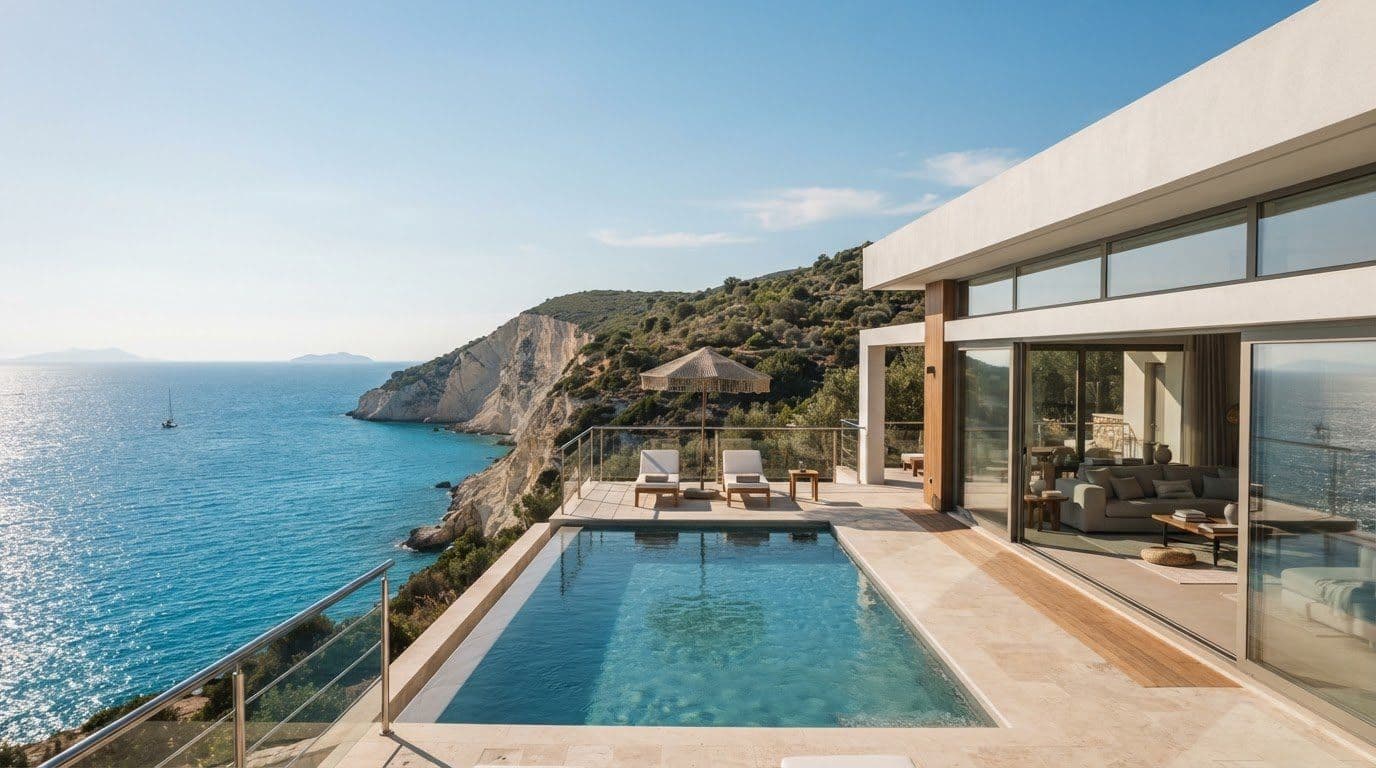 Modern Minimalist Villa Rental in Zakynthos with an Infinity Pool